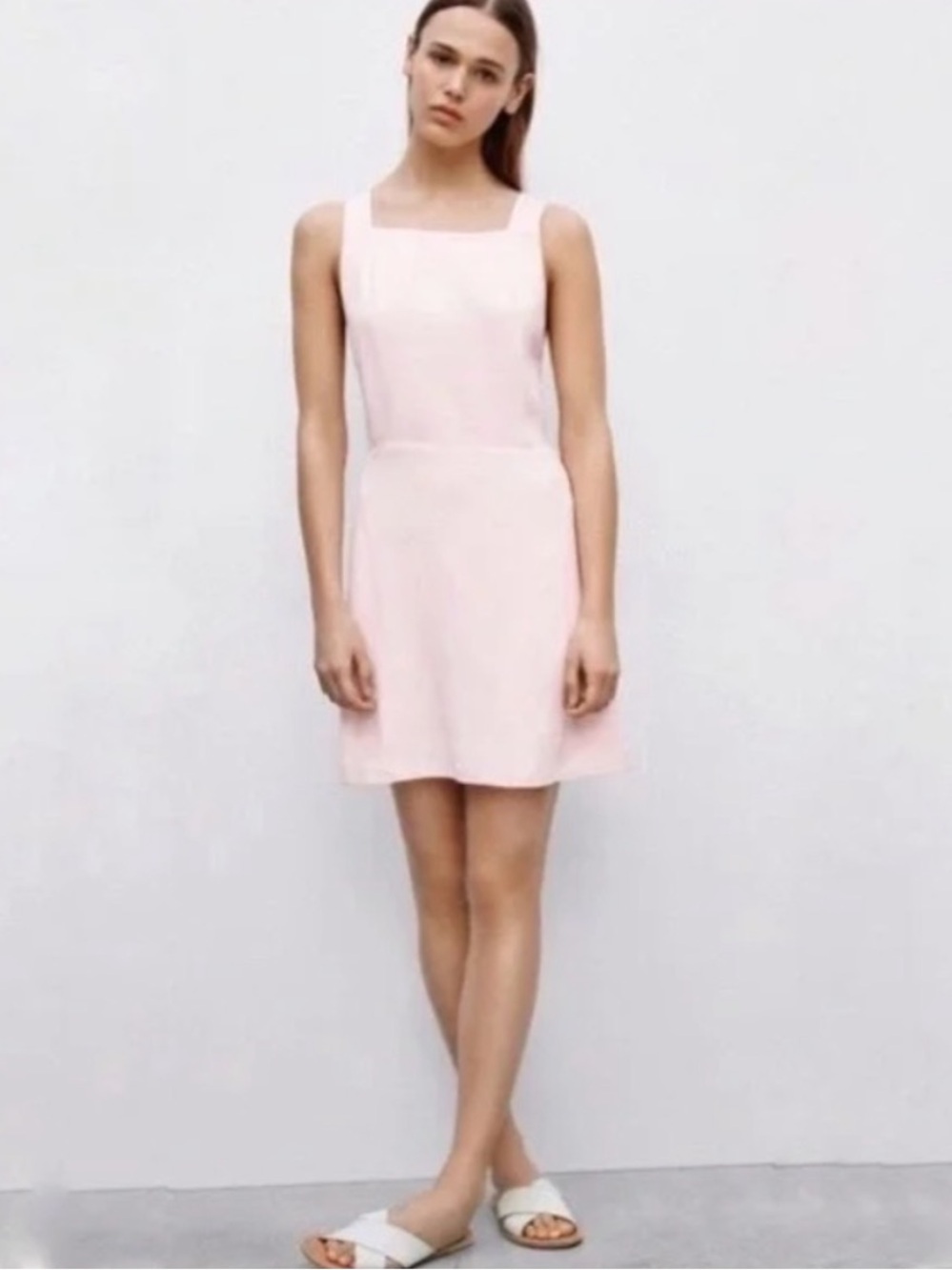 NEW Wilfred Vourette Dress Aritzia Crepe Sleeveless Square Neck Blush Pink 8